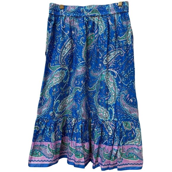 TALBOTS Tiered Midi Skirt Small Petite Blue Paisley Garden Cotton Boho NWT - Picture 6 of 11
